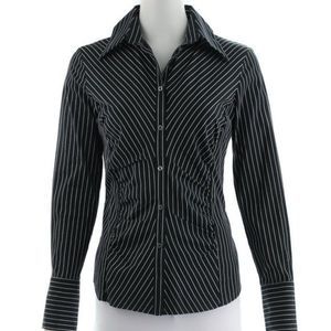 PINK Black & White Striped Shirt Slim Fit Stretch